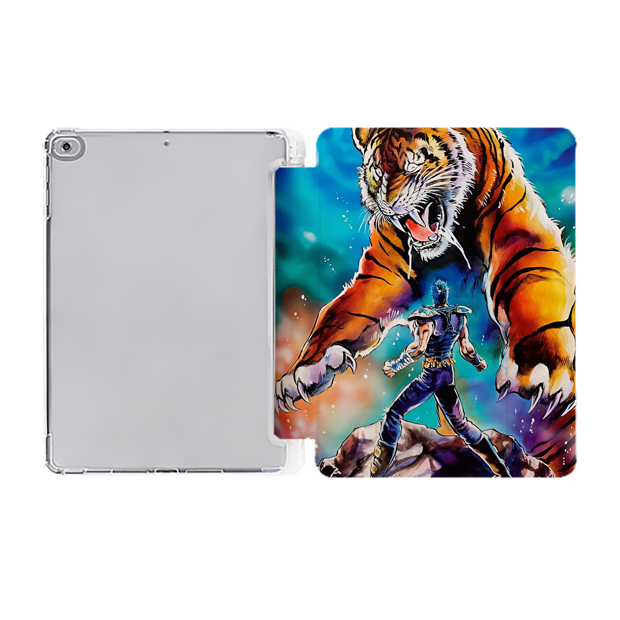 （画像用） 北斗の拳 Fist of the North Star IPad ケース ペン収納付き 三つ折りスタンド PUレザー×シリコン 対応機種9.5/10.5/10.9インチ